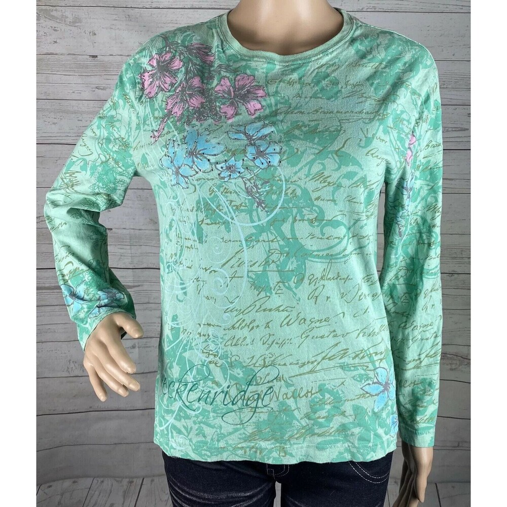 Prairie Mountain Shirt Small Mint Green Pink Floral Rhinestone Breckenridge CO